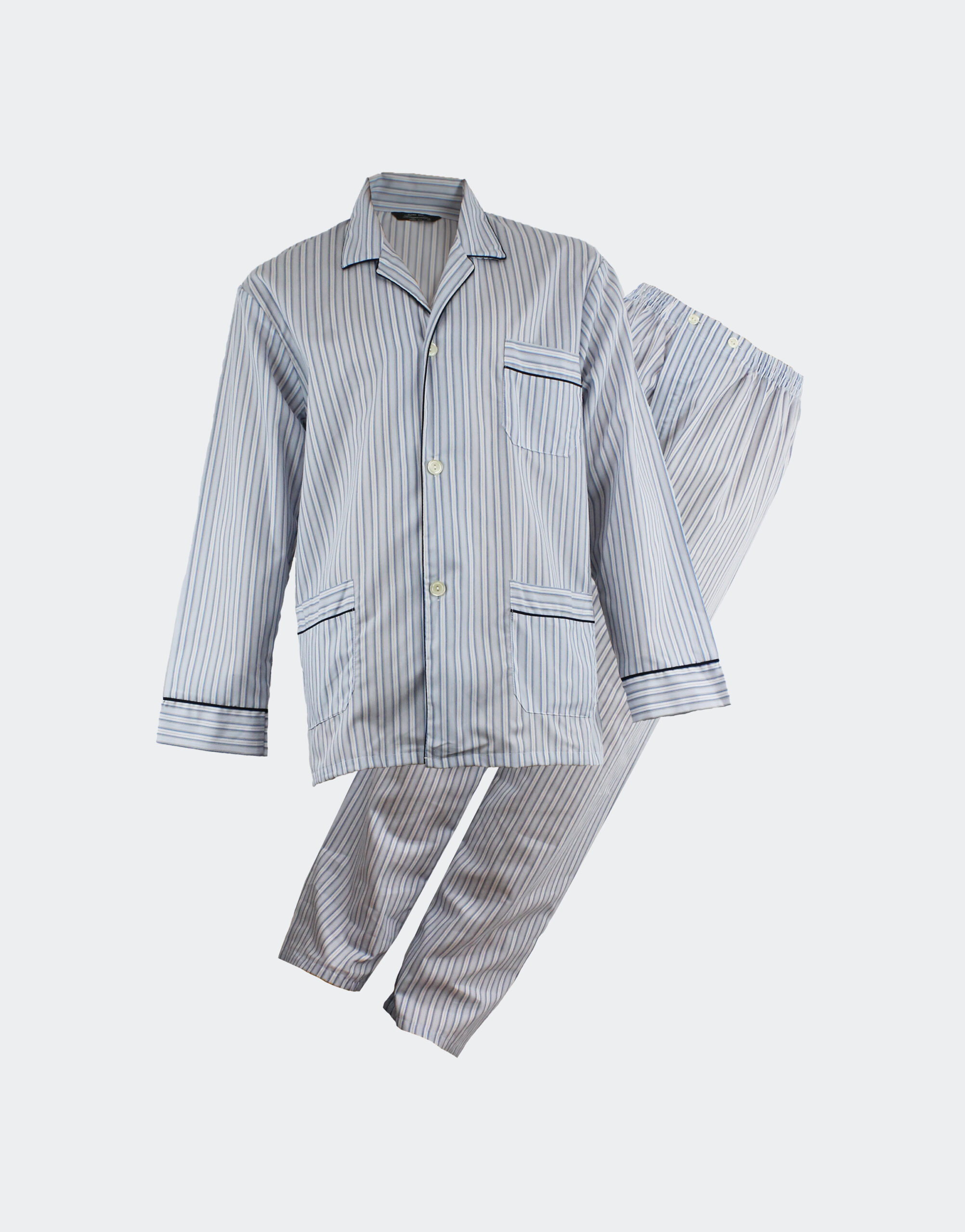 Pijama tela cuello y rayas azules | Indalesi