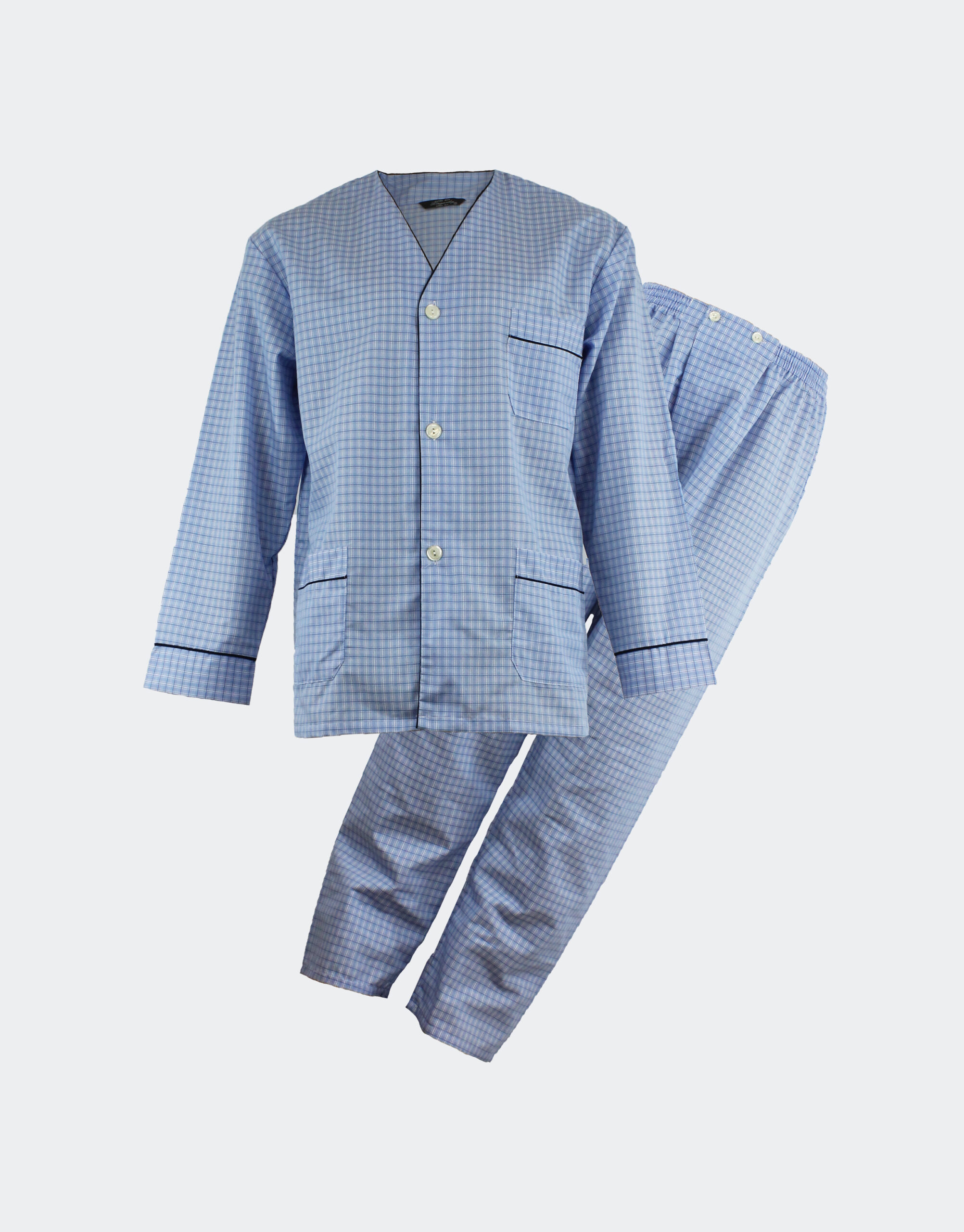 sistema caminar liebre Pijama hombre tela sin cuello en cuadritos azules | Casa Indalesi