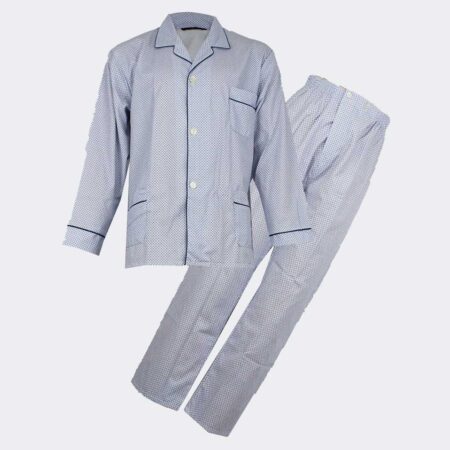 Pijama-de hombre tela abierto LAGARDY-cuadraditos-crucecitas-azul
