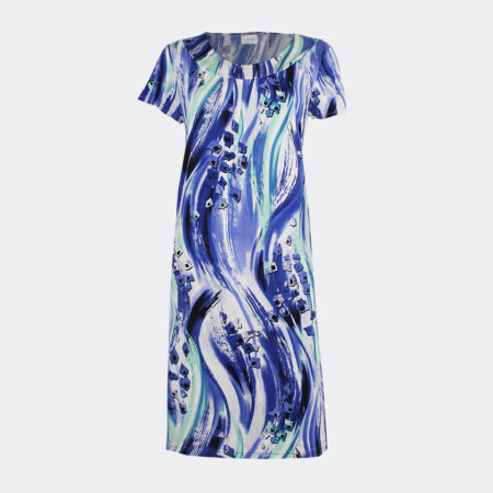 Vestido-mujer-punto-escote-fruncido-estampado-abstracto-azul