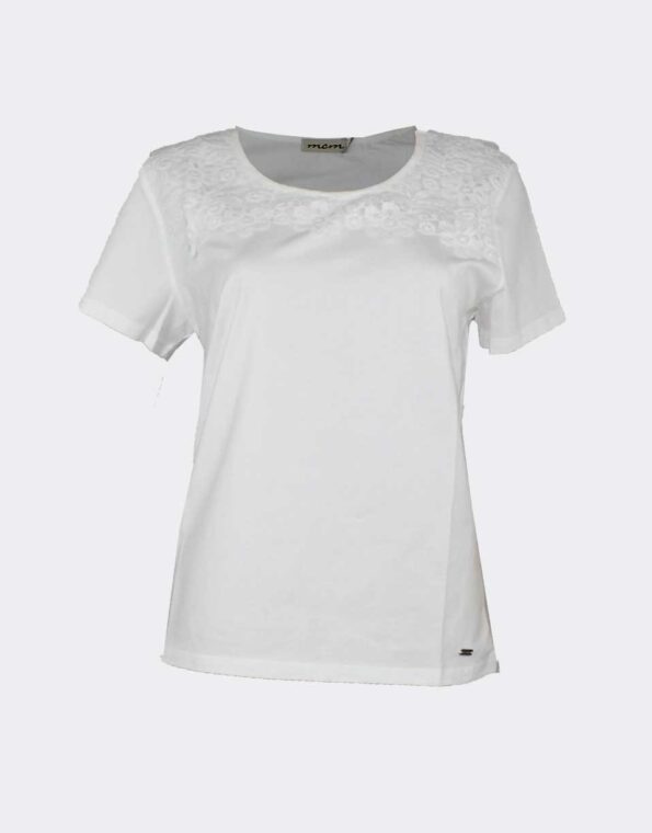 Camiseta-mujer-punto-color-liso-con-detalle-blonda-en-canesu-blanco