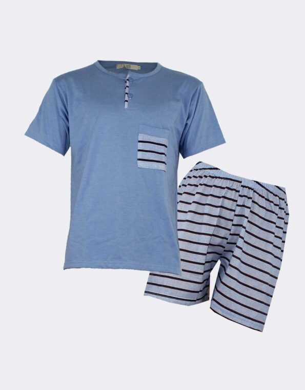 Pijama hombre punto corto con tapeta dos botones y bolsillo azul