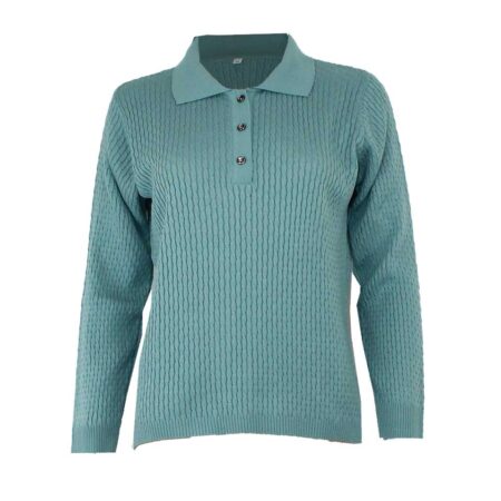 Jersey polo mujer punto con cuello con tres botones con tencitas en relieve verde agua