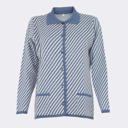 chaqueta mujer cuello y bolsillos estampado cuadraditos