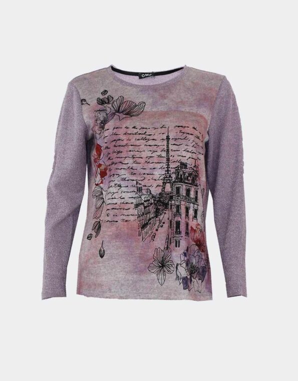 camiseta mujer punto manga larga estampada