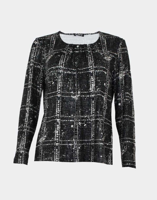 Camiseta de mujer de punto con pliegues en el escote