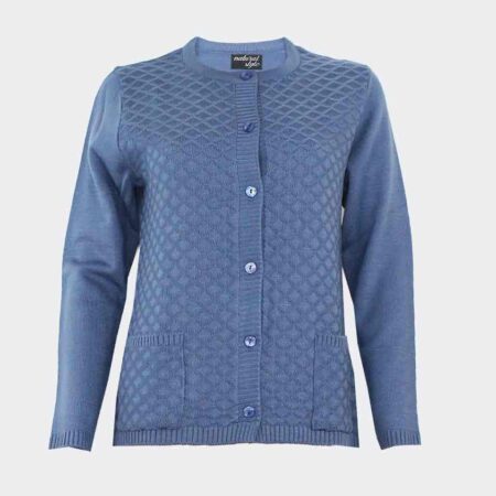 Chaqueta mujer de punto cuello redondo con bolsillos acrilica