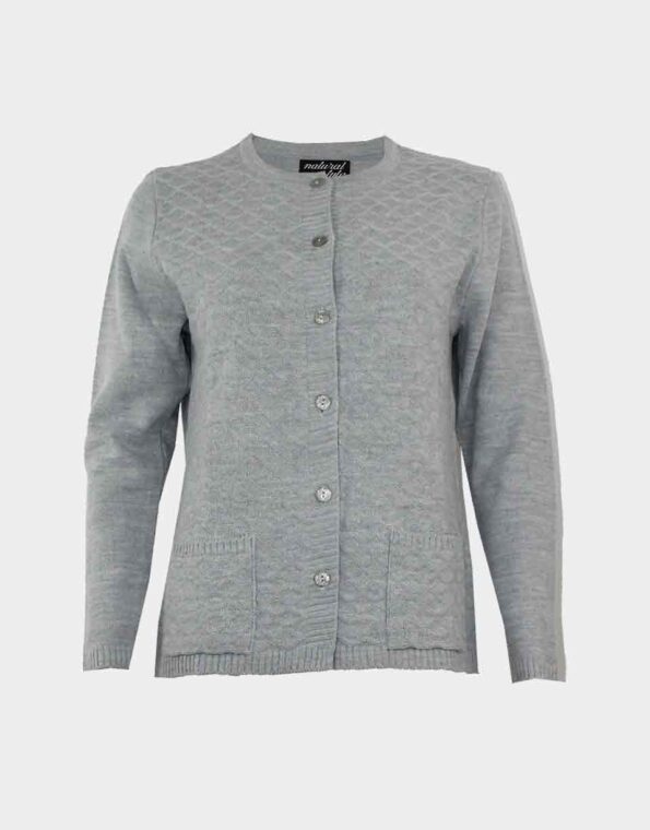 chaqueta mujer cuello redondo con bolsillos acrilica