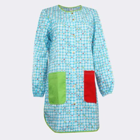 bata mujer manga corta cuello redondo con botones y bolsillos