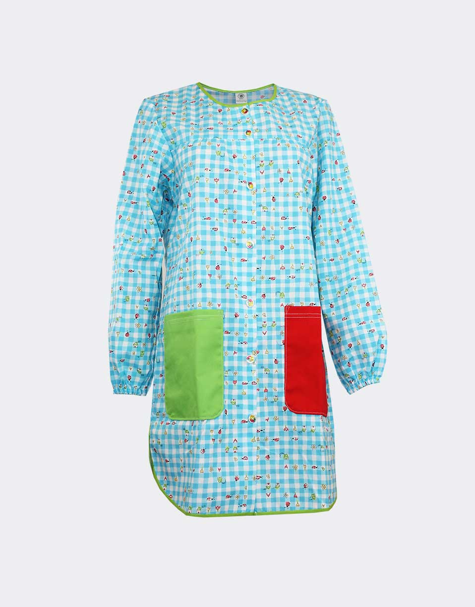 bata mujer manga corta cuello redondo con botones y bolsillos