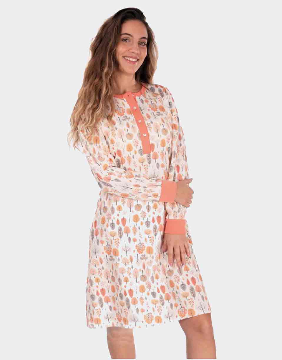 Camisón de mujer de punto felpa con abertura botones