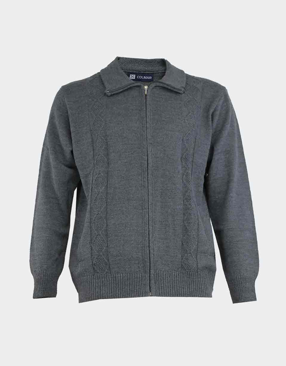 Chaqueta de hombre punto cremallera cuello vuelto con bolsillos, relieve lateral rombos - Imagen 2