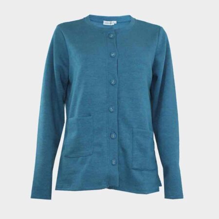 Chaqueta de mujer punto cuello redondo con bolsillos