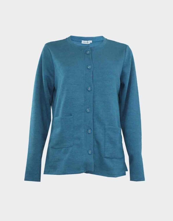 Chaqueta de mujer punto cuello redondo con bolsillos