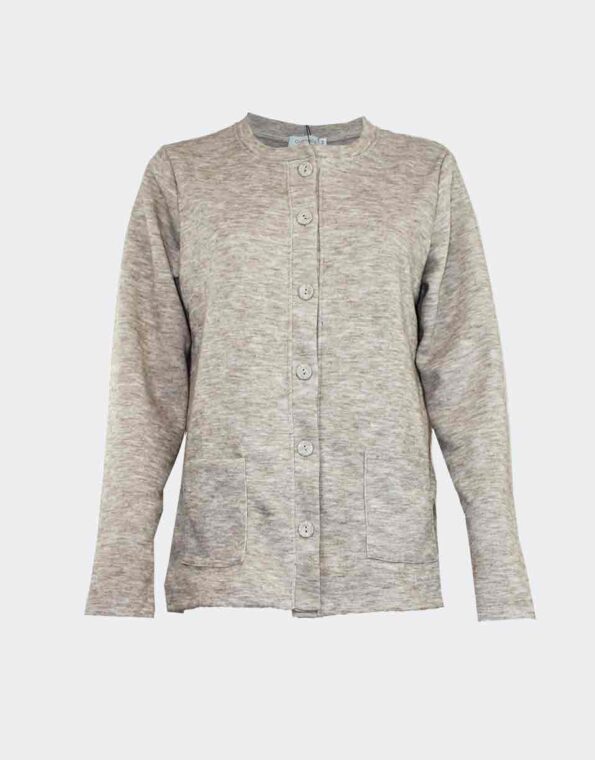 chaqueta mujer cuello redondo con bolsillos