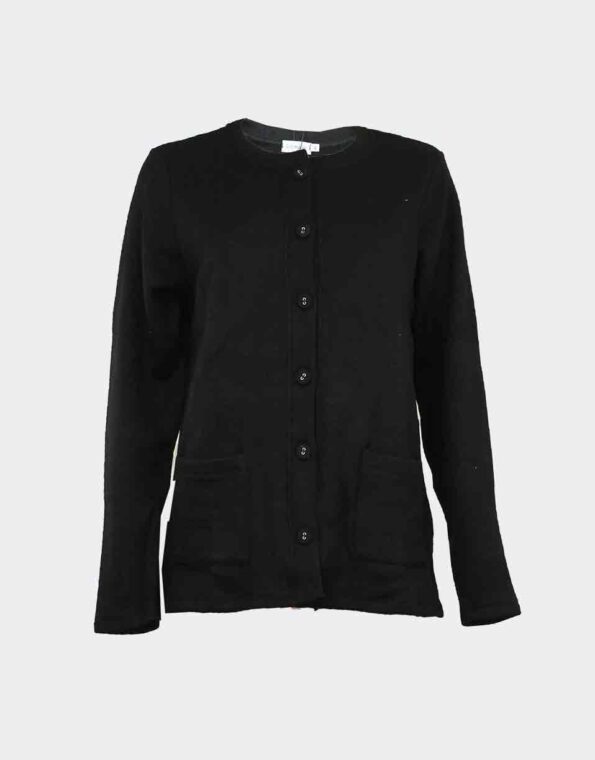 chaqueta mujer cuello redondo con bolsillos