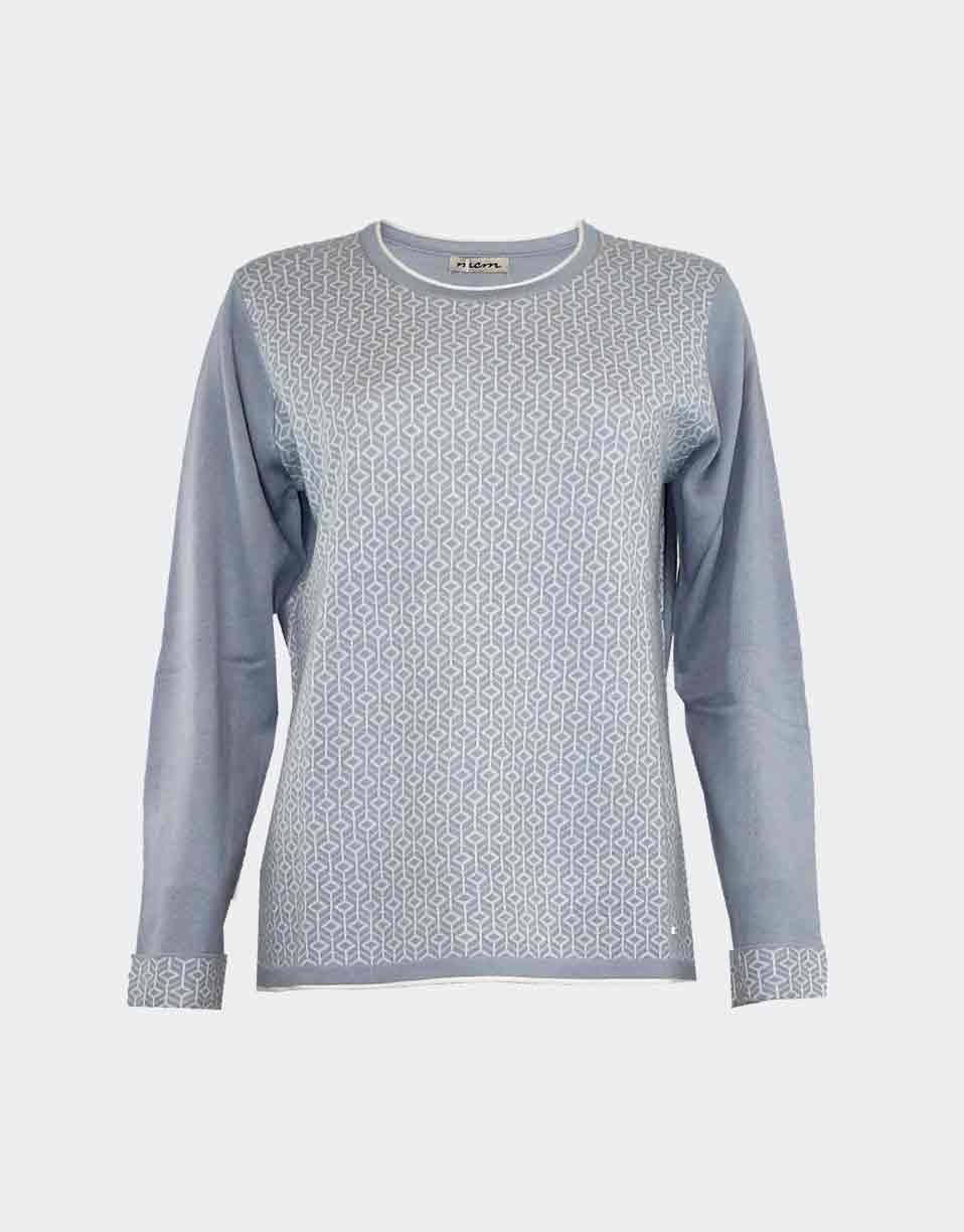 Jersey de mujer punto cuello redondo estampado geometrico