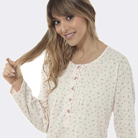 Camisón estampado florecitas punto fino con pliegues