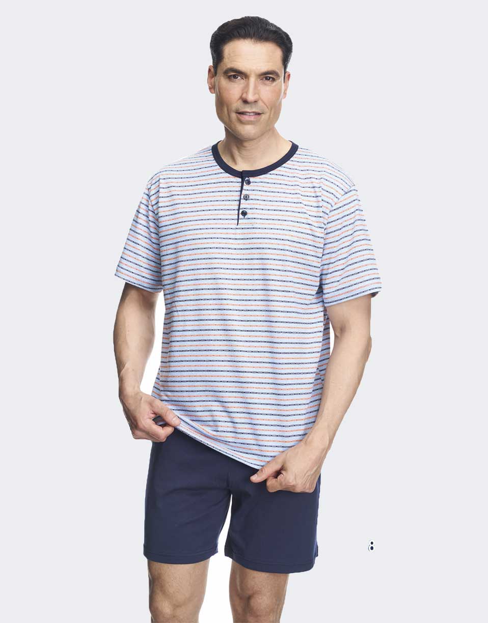 Pijama hombre corto punto VERANO con abertura tres botones
