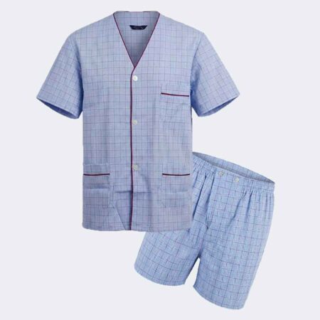 Pijama hombre de tela corto a cuadros azules y granate