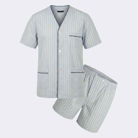 Pijama corto de hombre rayas azul y verde