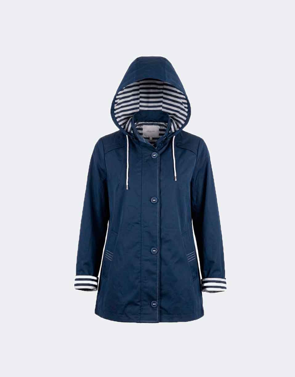 Parka mujer PRIMAVERA con capucha extraible en azul marino con detalles en blanco - Imagen 2