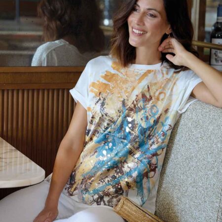 Camiseta manga caída mujer tela