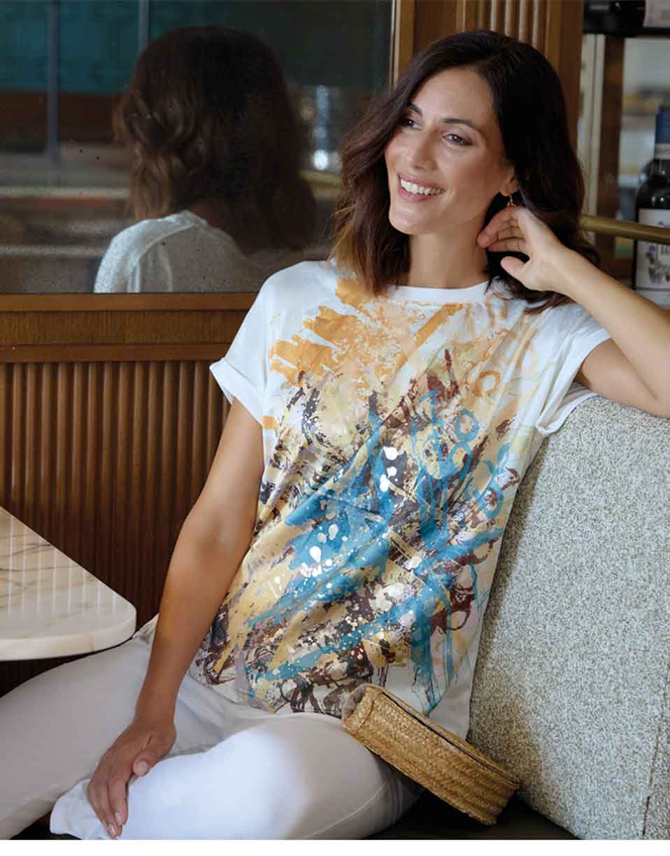 Camiseta manga caída mujer tela