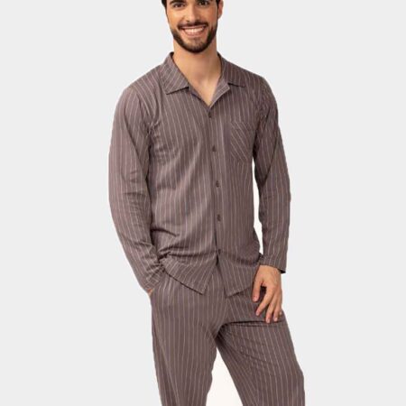 Pijama de hombre punto fino manga larga abierto