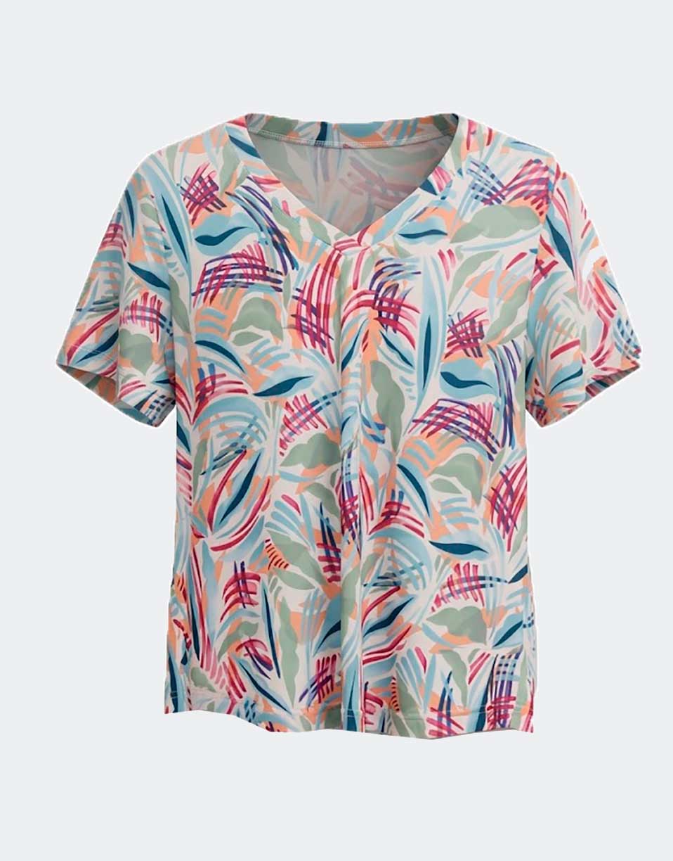 Camiseta manga corta mujer punto y cuello pico