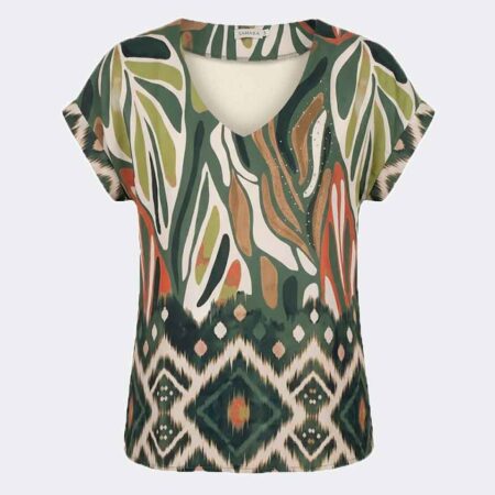 Camiseta mujer de tela manga caída estampada