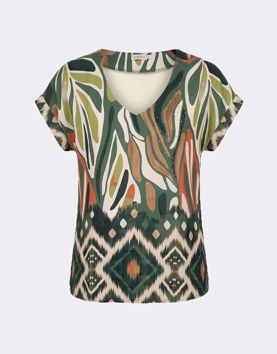 Camiseta mujer de tela manga caída estampada