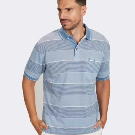 Polo con bolsillo de hombre punto piqué manga corta  con franjas de rayas finas
