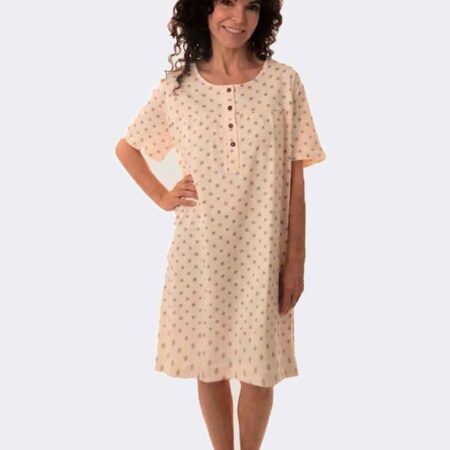 Camisón manga corta mujer topos salmón