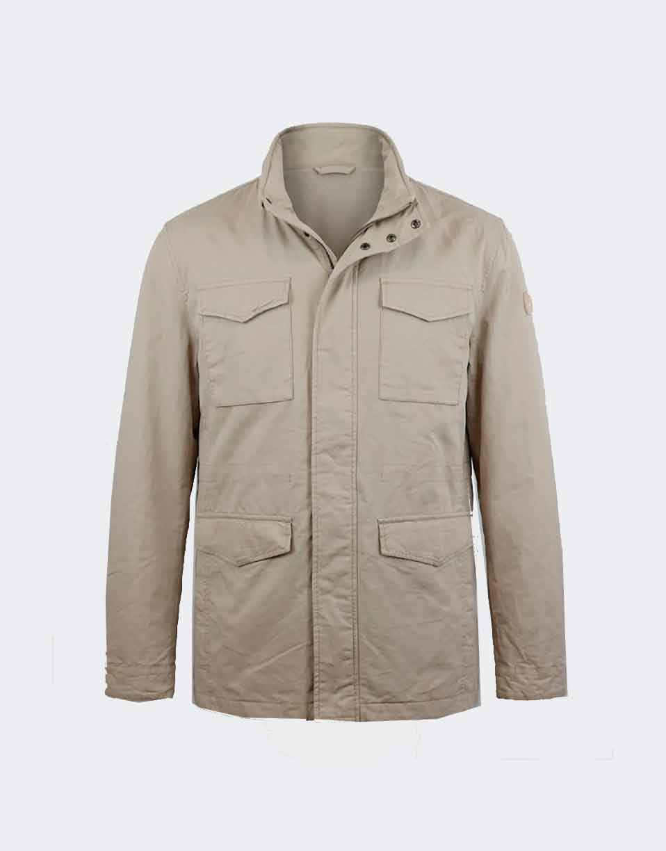 Parka hombre multibolsillo de cuello mao crudo