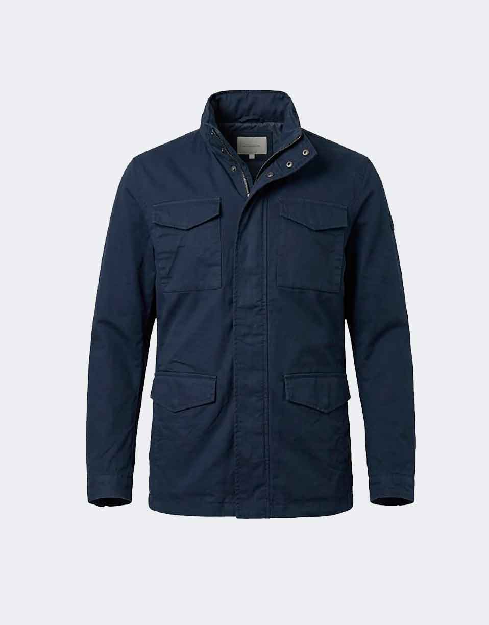 Parka hombre multibolsillo de cuello mao marino