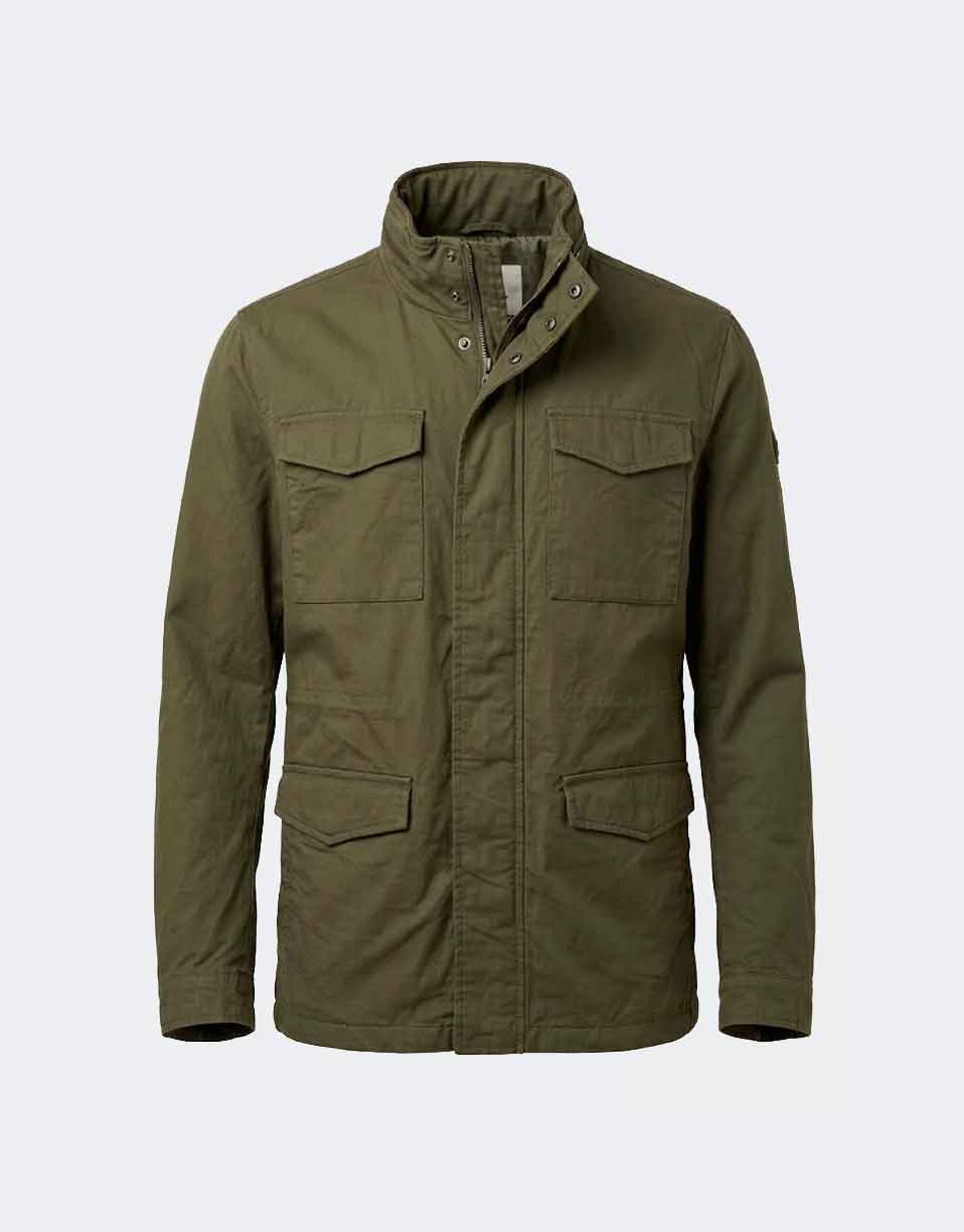 Parka hombre multibolsillo de cuello mao verde