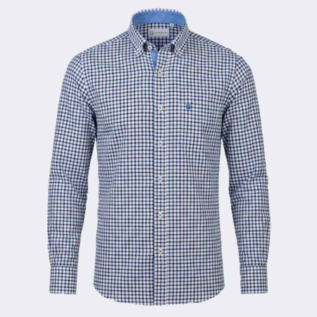Camisa hombre tela fina cuadros negro y azul