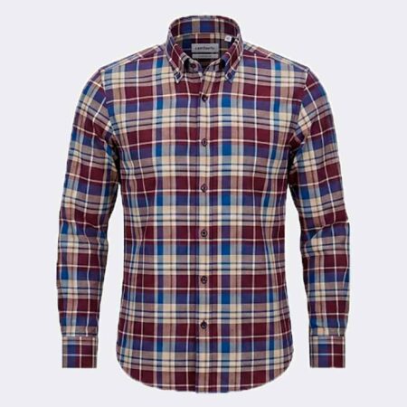 Camisa de hombre VIELLA cuadros  grandes en azulados y rojizos
