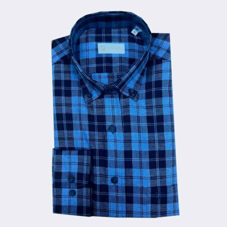 Camisa hombre VIELLA cuadros medianos en marino y azul jeans
