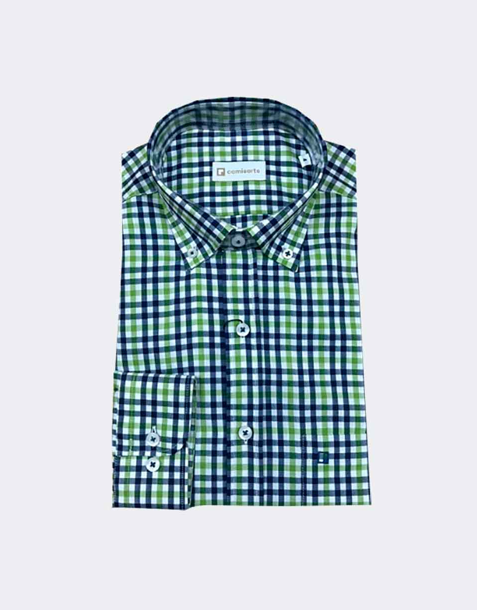 Camisa hombre VIELLA cuadros azul y pistacho