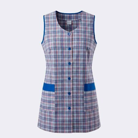 Bata CORTA mujer sin mangas cuadros azules
