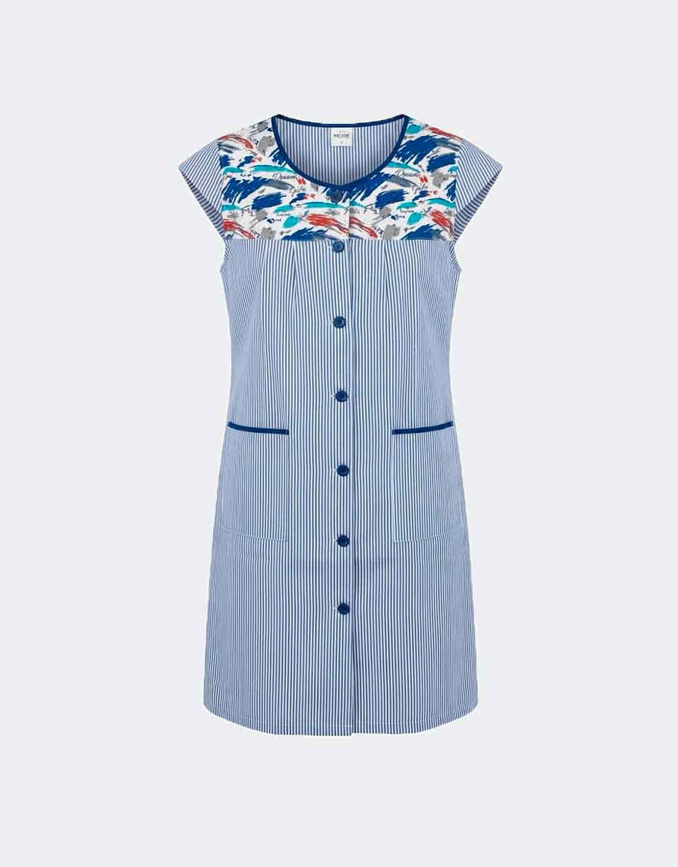 Bata de tela de mujer sin mangas estampado azul