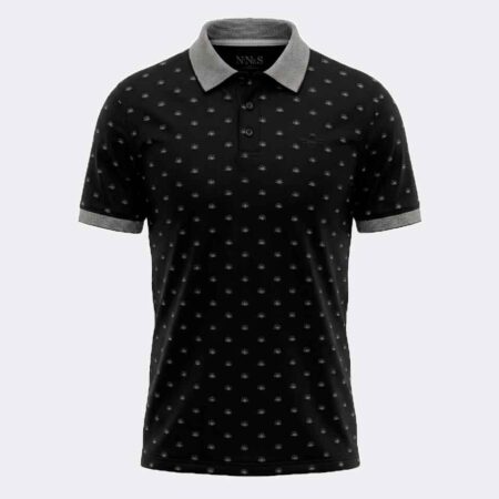 Polo manga corta de hombre negro con dibujos de mar y ola