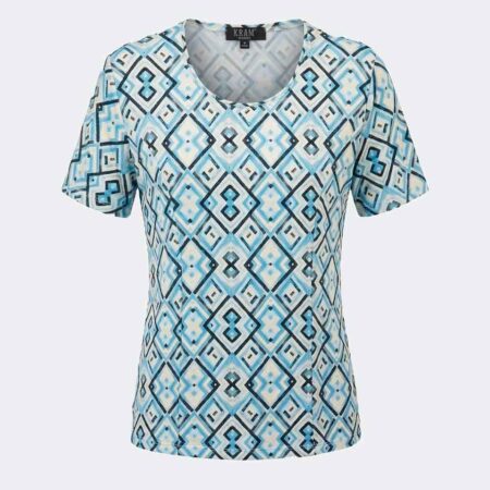 Camiseta punto manga corta mujer estampado geométrico azul