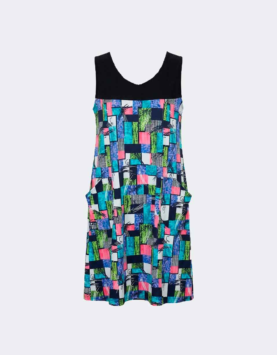 Bata sin mangas mujer punto con bolsillo canesú liso estampado cuadros abstractos colores