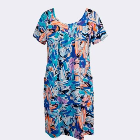 Bata vestido MANGA CORTA estampado abigarrado en naranja