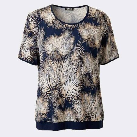Camiseta punto cuello redondo mujer estampado abstracto