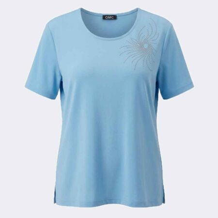Camiseta mujer punto cuello redondo celeste