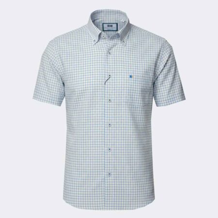 Camisa manga corta de hombre cuadros azul